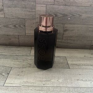Boss Men's Fragrance Bottle in Dark Brown with Rose Gold Cap